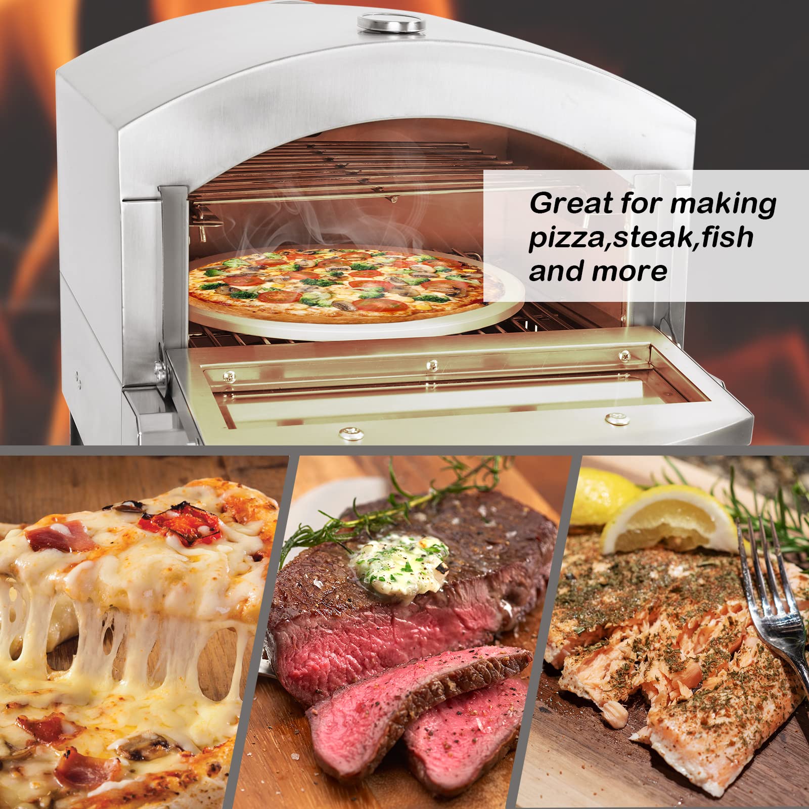 BNDHKR Commercial Electric Pizza Oven Countertop Stainless Steel Pizza Maker with 12" Pizza Stone for Outdoor Cooking, Portable Pizza Maker