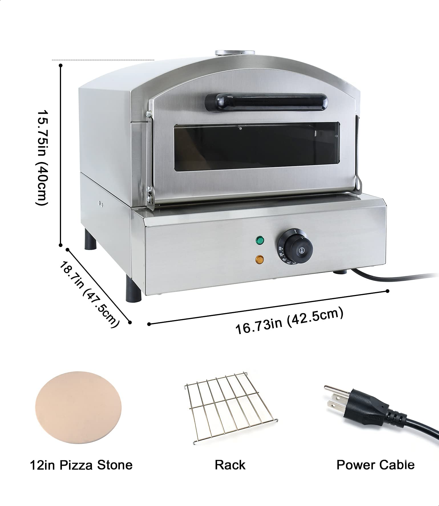 BNDHKR Commercial Electric Pizza Oven Countertop Stainless Steel Pizza Maker with 12" Pizza Stone for Outdoor Cooking, Portable Pizza Maker