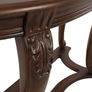 Signature Design by Ashley Norcastle Traditional Half Moon Sofa Table with Beveled Glass Top and Scrollwork Legs, Dark Brown