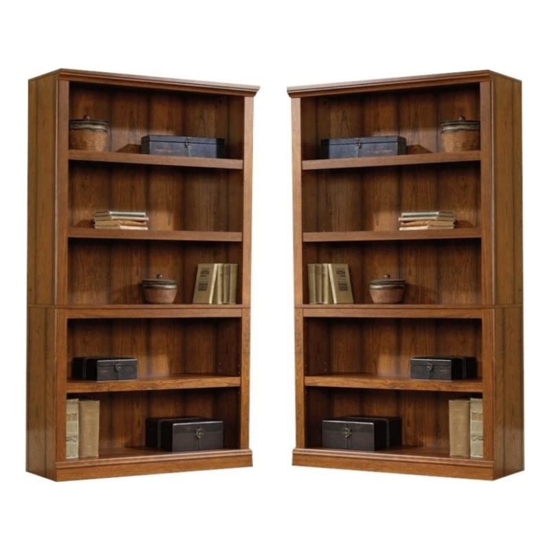 Home Square Modern 2 Piece Wood Bookcase Set with 5 Shelf in Washington Cherry