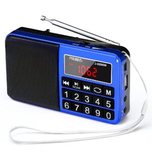 prunus 429 small radio, pocket radio, am fm radio usb charging, large button, neodymium speaker, auto save, usb flash drive, sd card aux input mp3, shortwave radio for elderly and senior(blue)