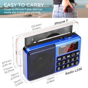 PRUNUS 429 Small Radio, Pocket Radio, AM FM Radio USB Charging, Large Button, Neodymium Speaker, Auto Save, USB Flash Drive, SD Card AUX Input MP3, Shortwave Radio for Elderly and Senior(Blue)