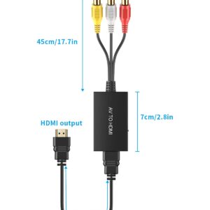 Tengchi RCA to HDMI Converter, Composite to HDMI Adapter Support 1080P PAL/NTSC Compatible with PS one, PS2, PS3, STB, Xbox, VHS, VCR, Blue-Ray DVD Players