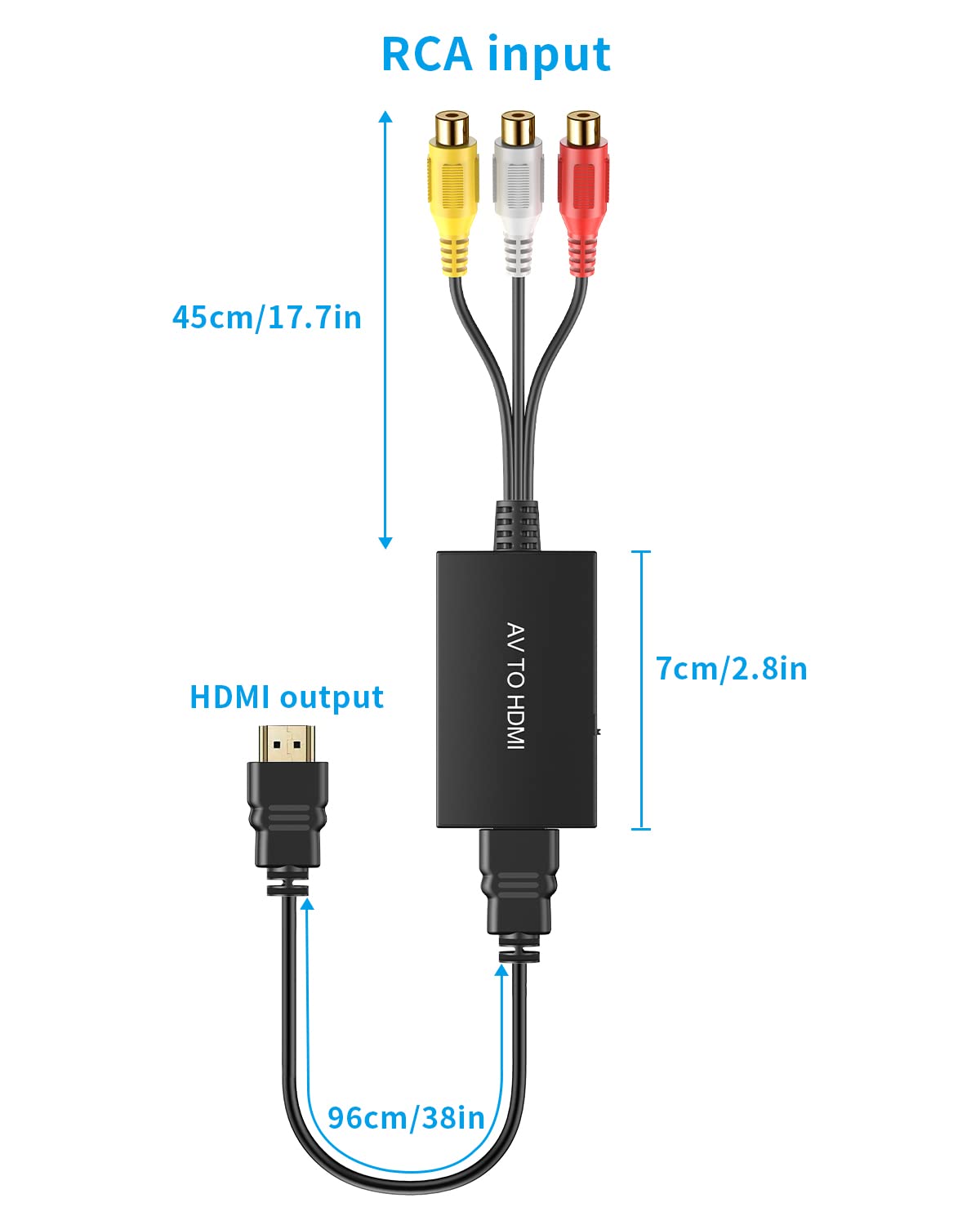 Tengchi RCA to HDMI Converter, Composite to HDMI Adapter Support 1080P PAL/NTSC Compatible with PS one, PS2, PS3, STB, Xbox, VHS, VCR, Blue-Ray DVD Players