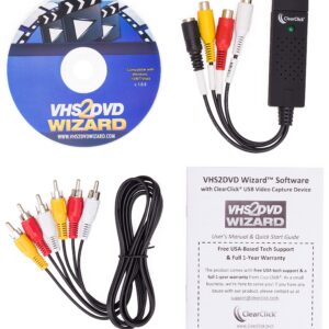 ClearClick VHS To DVD Wizard with USB Video Grabber & Free USA Tech Support