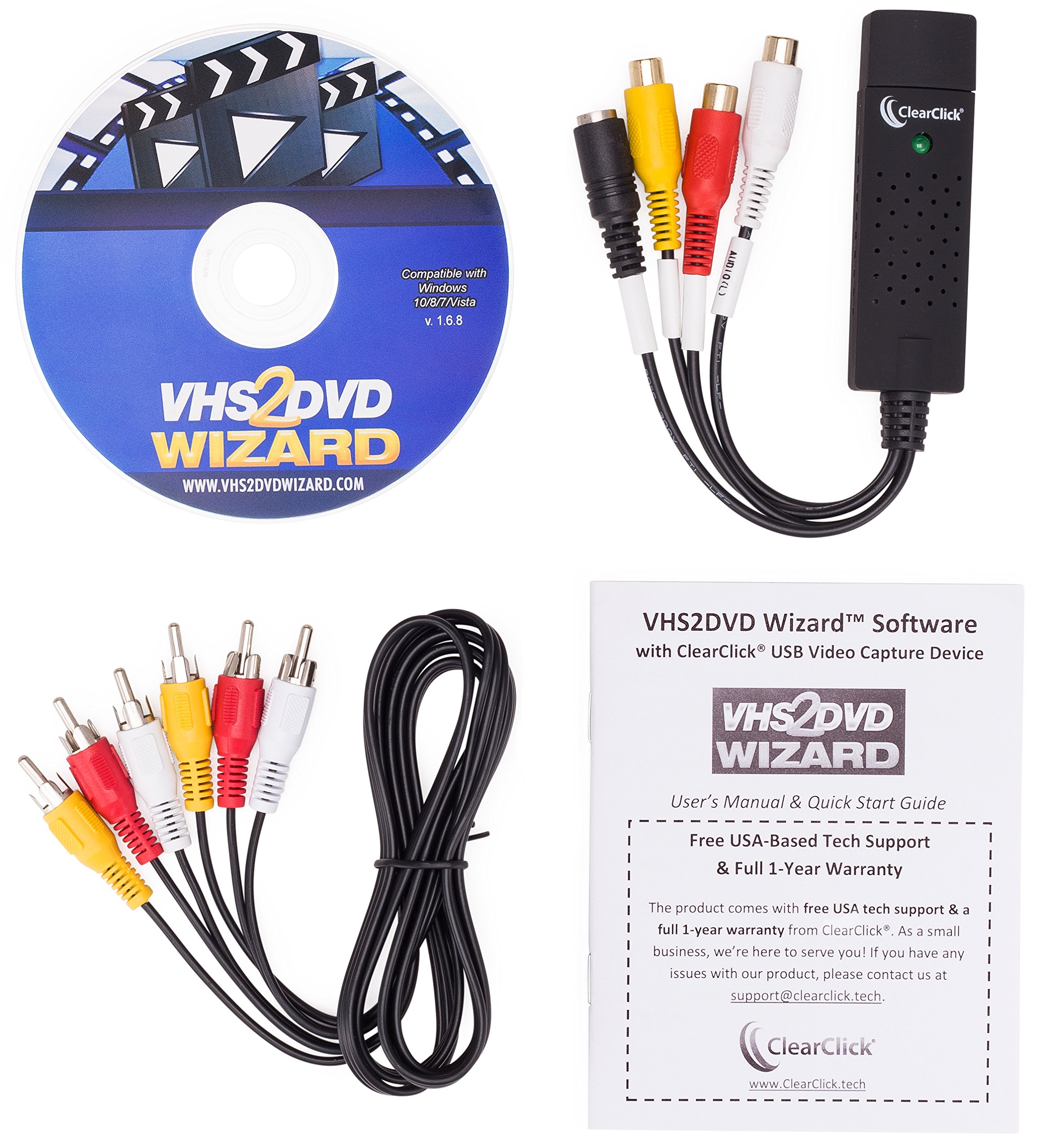 ClearClick VHS To DVD Wizard with USB Video Grabber & Free USA Tech Support