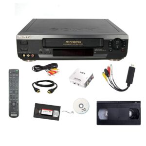 sony vcr vhs transfer bundle w/ remote, usb adapter, hdmi converter (renewed)