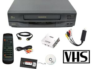 magnavox 4-head vcr video cassette recorder w/remote, usb adapter, hdmi converter