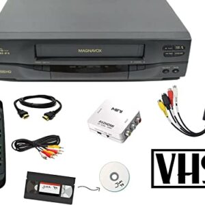 MAGNAVOX 4-Head VCR Video Cassette Recorder w/Remote, USB Adapter, HDMI Converter