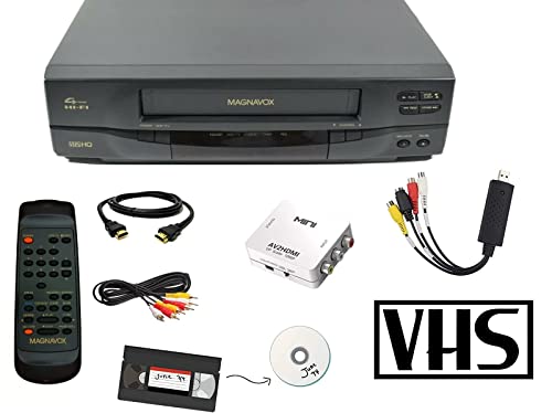 MAGNAVOX 4-Head VCR Video Cassette Recorder w/Remote, USB Adapter, HDMI Converter