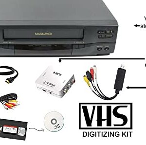 MAGNAVOX 4-Head VCR Video Cassette Recorder w/Remote, USB Adapter, HDMI Converter