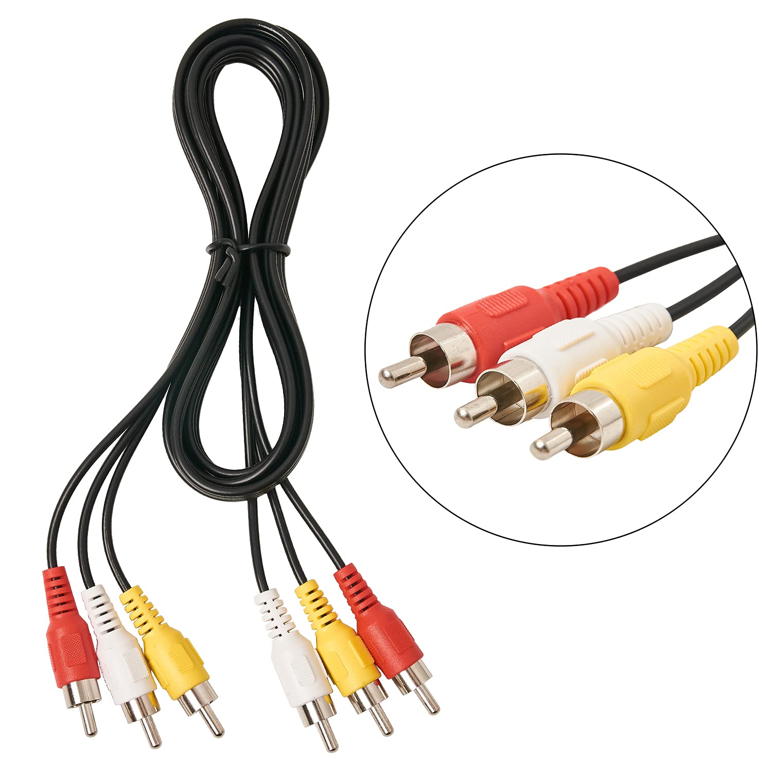 QDiShi 3 RCA Cable Audio Video Composite Cable, 5 ft RCA 3-Male to 3-Male, for TV, VCR, DVD, Satellite, and Home Theater Receivers