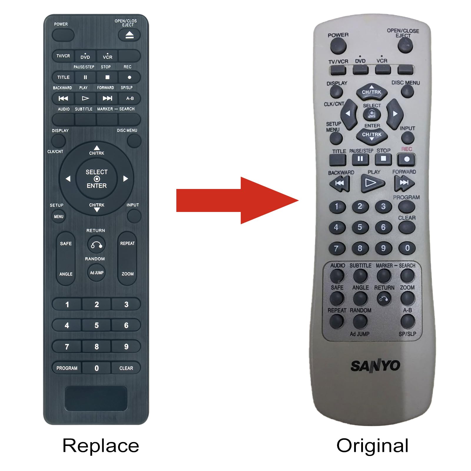 N108A New Replacement Remote Control fit for SANYO DVD VCR Combo Player DVW-5000 DVW-6100 DVW7000 DVW7100 DVW-6000