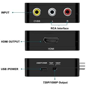 AXFEE RCA to HDMI, AV to HDMI Converter, 1080P Mini RCA Composite CVBS Video Audio Converter Adapter, Support PAL/NTSC for TV/PC/ PS3/ STB/Xbox VHS/VCR/Blue-Ray DVD Players