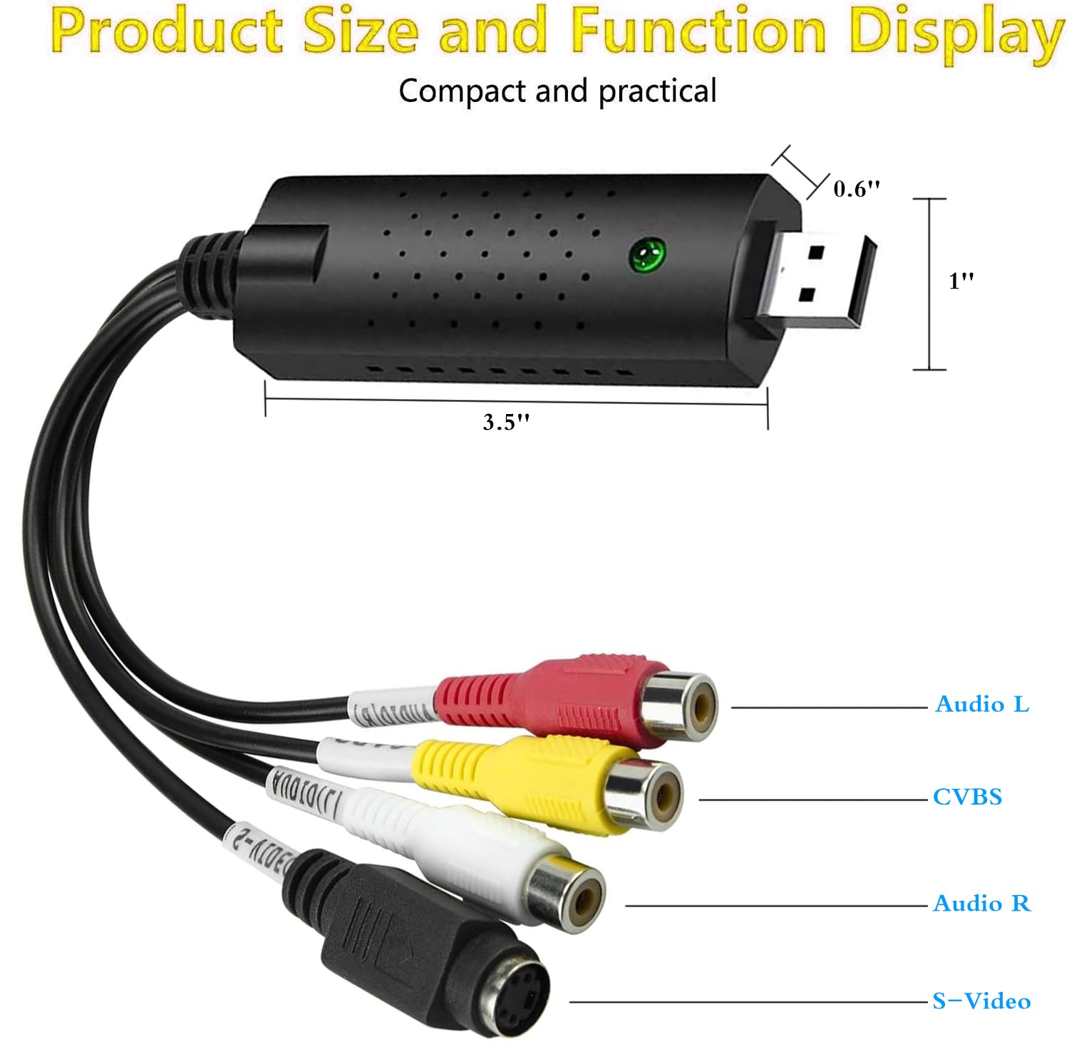 YUANLY VHS to Digital Converter,Video Capture Card USB 2.0 Audio Video Capture Card Device Old VHS Mini DV Hi8 DVD VCR to Digital Converter for Mac,PC Support Windows 2000/10/8/7/Vista/XP/Android