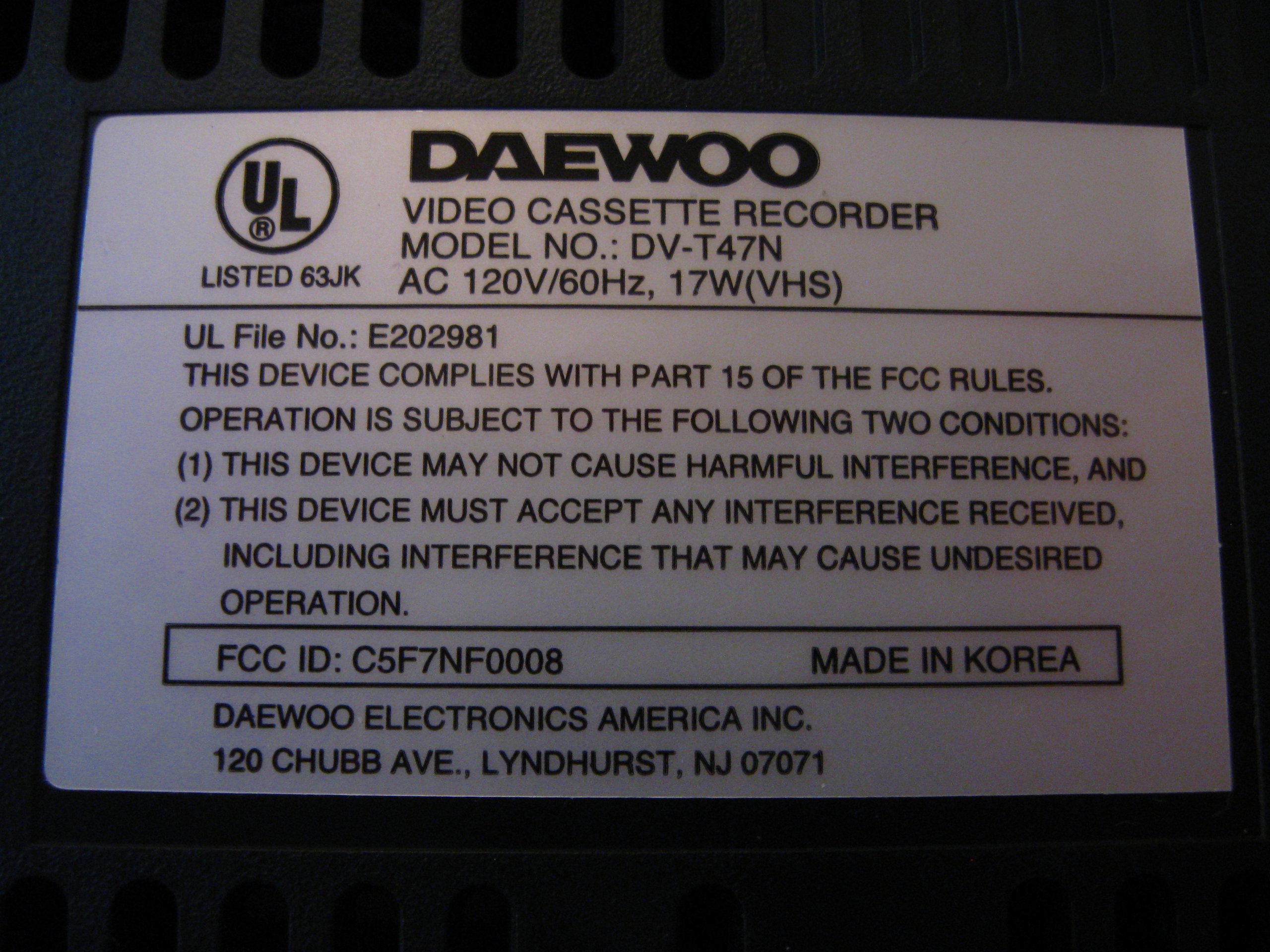 Daewoo 4-Head Mono VCR (DV-T47N)