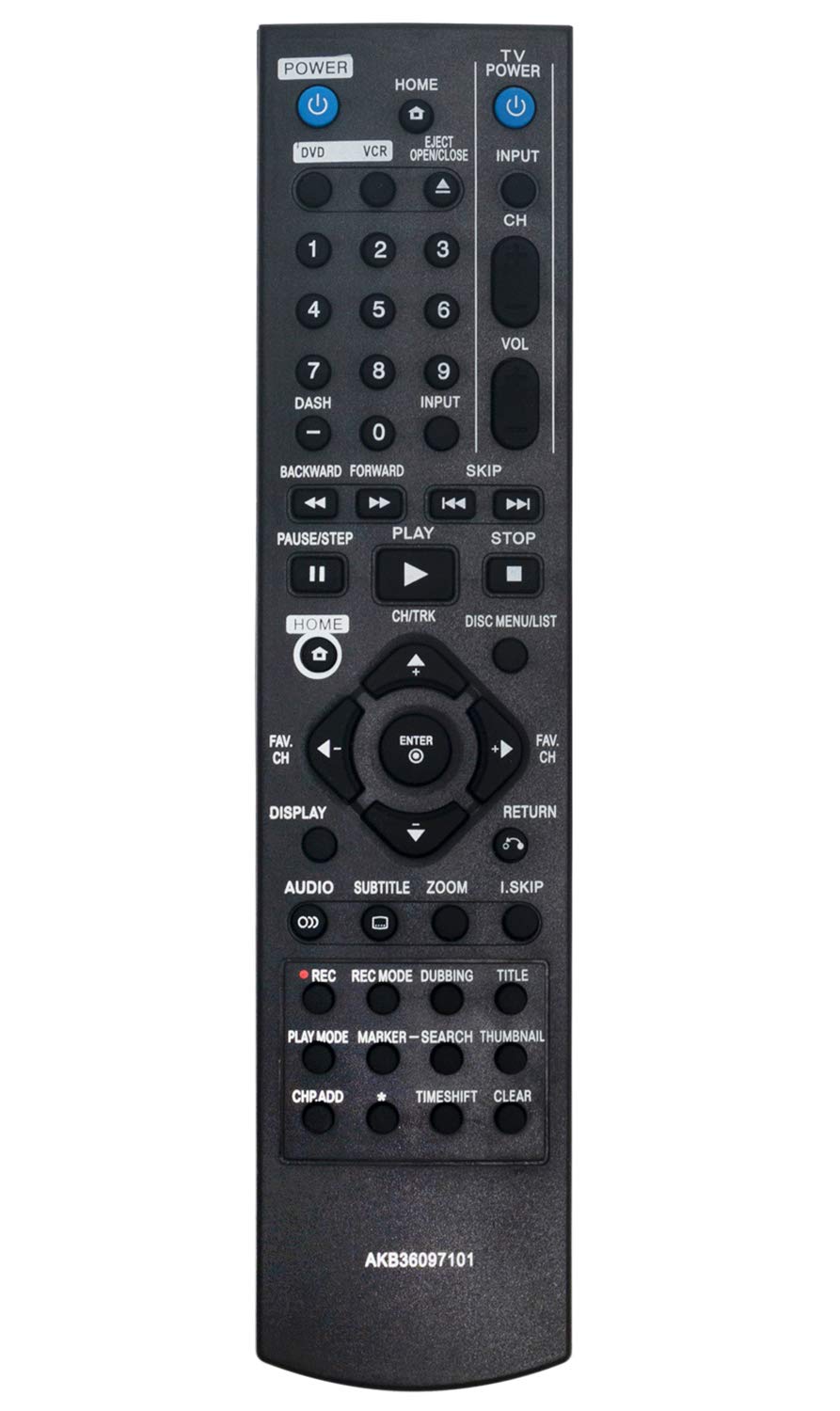 AIDITIYMI AKB36097101 Replacement Remote Fit for LG DVD VCR Combo DVD Recorder Video Cassette Recorder RC897T RC700N RC797T RC397HM RC397H RC389H