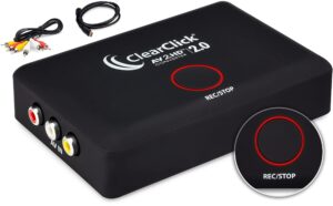 clearclick av to hd converter & recorder 2.0 (second generation) - av rca to hdmi adapter to convert & record video - for vcr, vhs, dvd, camcorder, hi8, gaming to tv