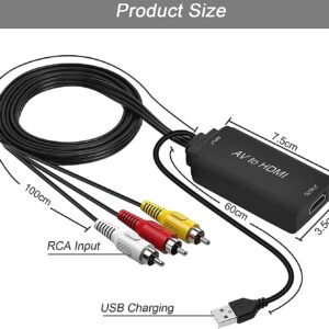 AMANKA RCA to HDMI, 1080P RCA Composite CVBS AV to HDMI Video Audio Converter Adapter with USB Charge Cable Compatible with PC Laptop Xbox PS4 PS3 TV STB VHS VCR Camera DVD