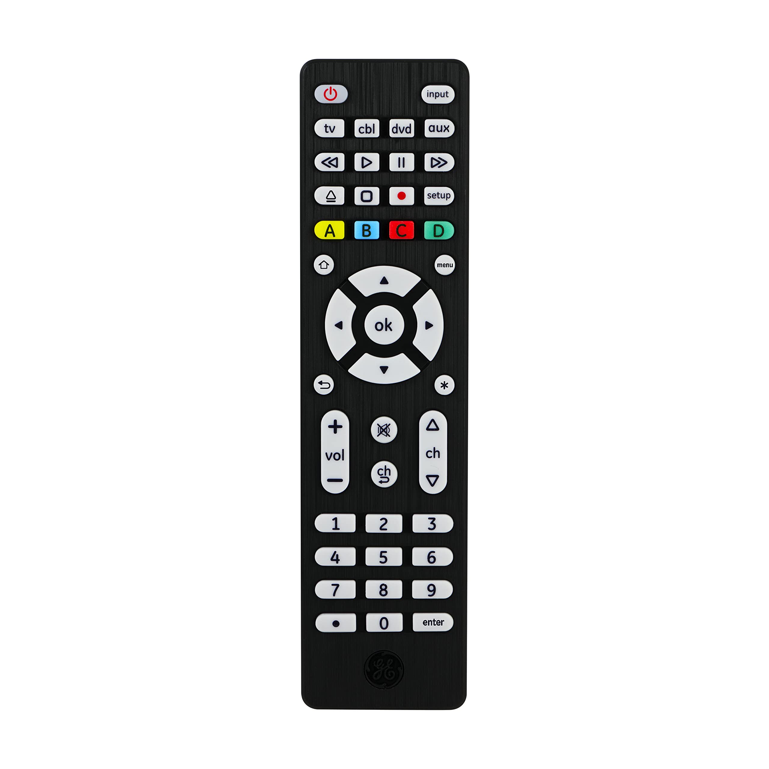 GE Universal Remote Control, Samsung TV Remote Control Replacement, Universal TV Remote Samsung Remote Control for Smart TV, Roku Replacement Remote, Vizio, LG, Sony, Apple TV, 4-Device, Black, 34457