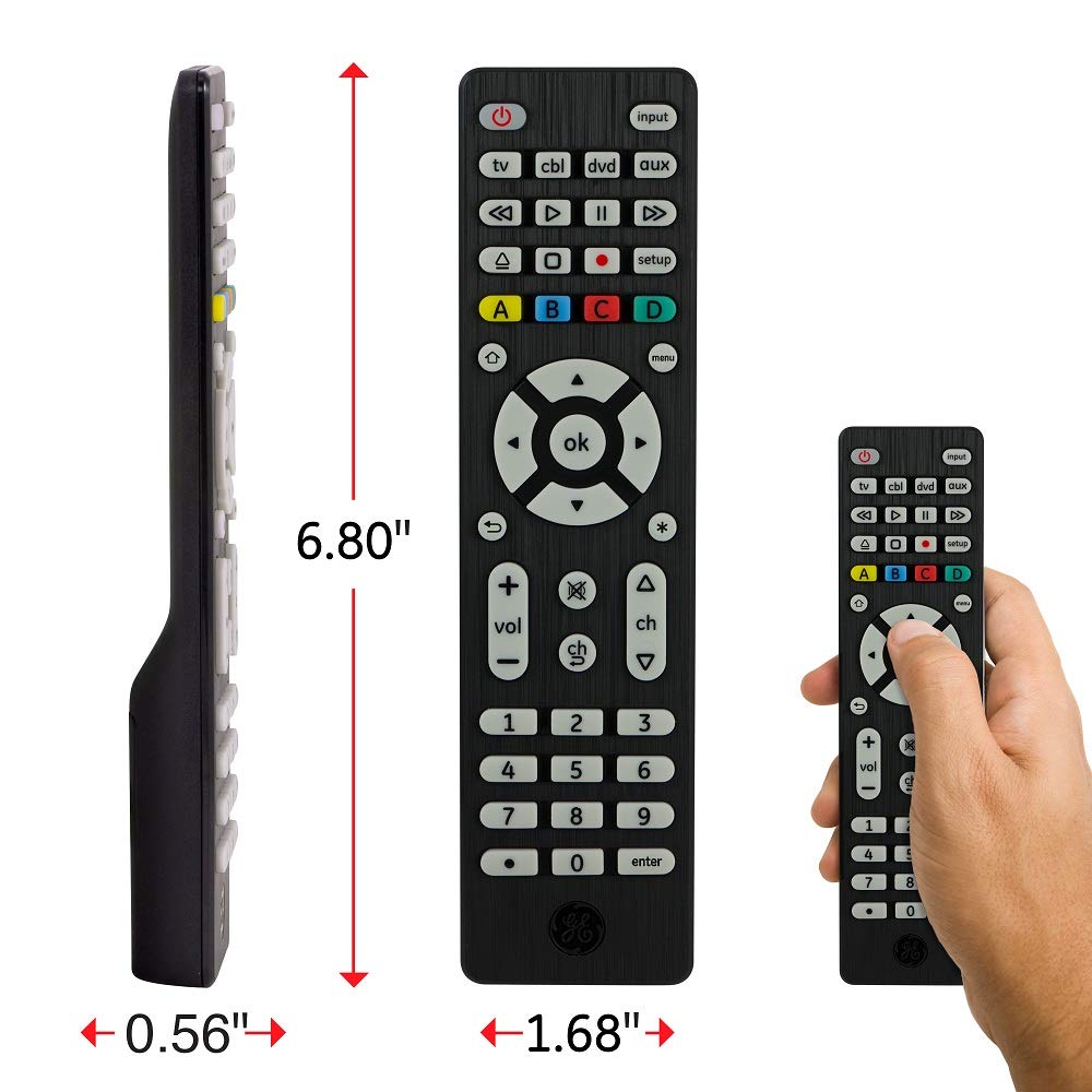 GE Universal Remote Control, Samsung TV Remote Control Replacement, Universal TV Remote Samsung Remote Control for Smart TV, Roku Replacement Remote, Vizio, LG, Sony, Apple TV, 4-Device, Black, 34457