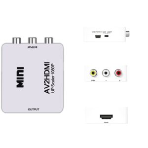 AV to HDMI Converter, RCA to HDMI Adapter, 1080p 3RCA CVBs to HDMI Composite Video Audio Converter Adapter for TV/PS3/VHS/VCR/DVD/PC/Blu-Ray DVD, White