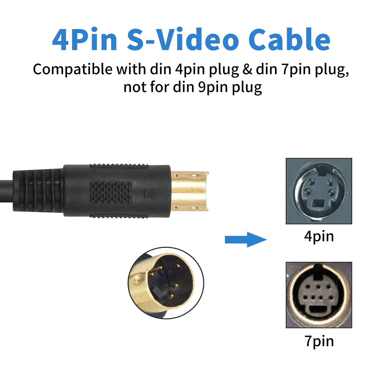 Poyiccot S-Video Cable, 3.3ft Mini DIN 4 Pin S-Video Cable Male to Male Gold Plated Mini DIN 4 Pin Connector Compatible with DVD Player, Home Theater, DSS receivers, VCRs, DVRs/PVRs
