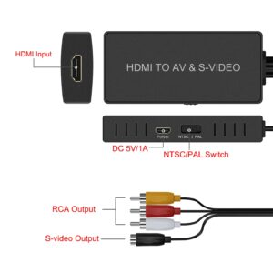 Dingsun HDMI to SVideo Converter HDMI to Audio Video Converter HDMI to RCA Adapter with Svideo Cable Support 720P/1080p for PC Laptop Xbox PS3 TV STB VHS VCR Blue-Ray DVD