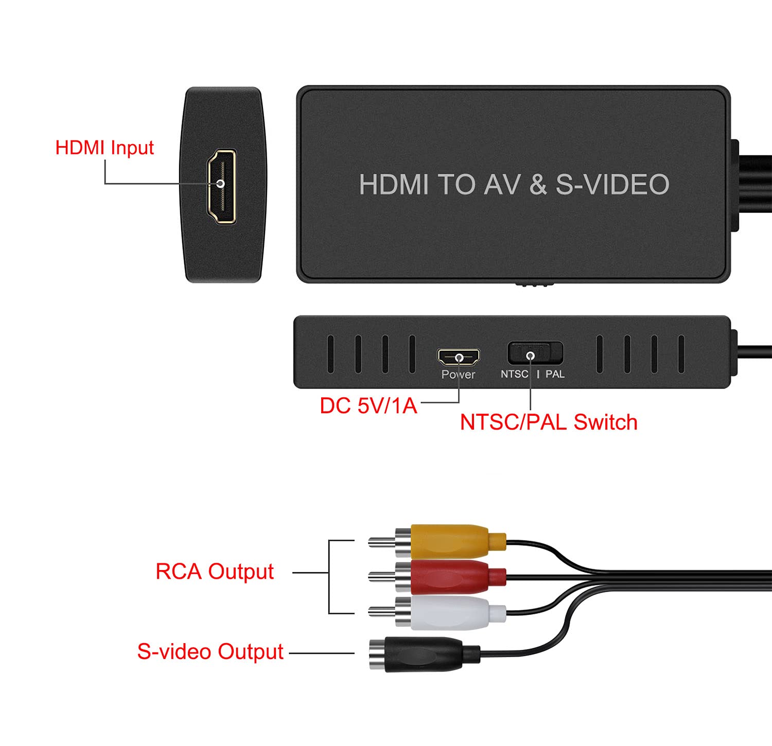 Dingsun HDMI to SVideo Converter HDMI to Audio Video Converter HDMI to RCA Adapter with Svideo Cable Support 720P/1080p for PC Laptop Xbox PS3 TV STB VHS VCR Blue-Ray DVD