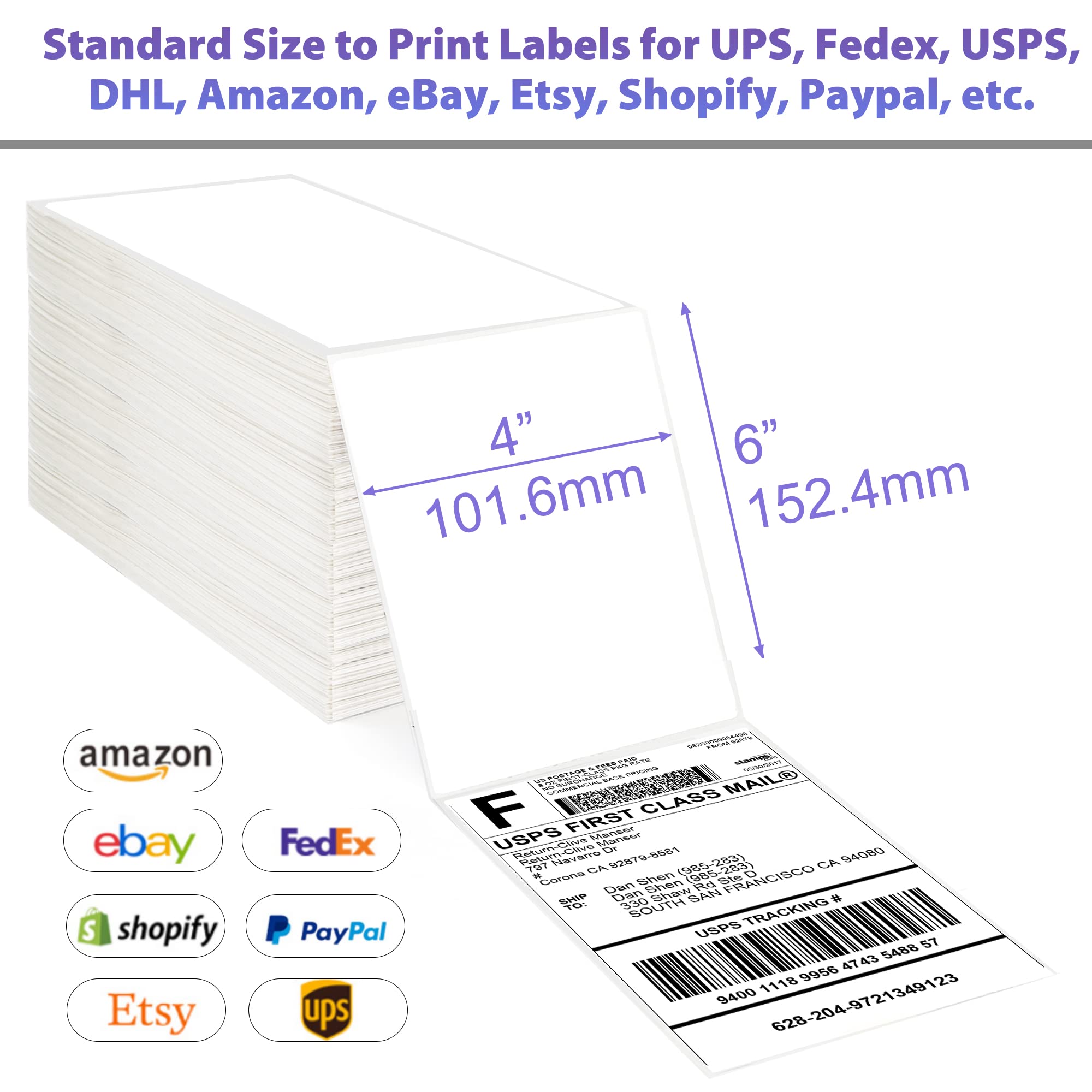 LotFancy 4x6 Direct Thermal Shipping Labels, 1000 Thermal Labels Fanfold with Perforated and Strong Adhesive, White Mailing Labels Compatible with Zebra, Rollo Thermal Printer