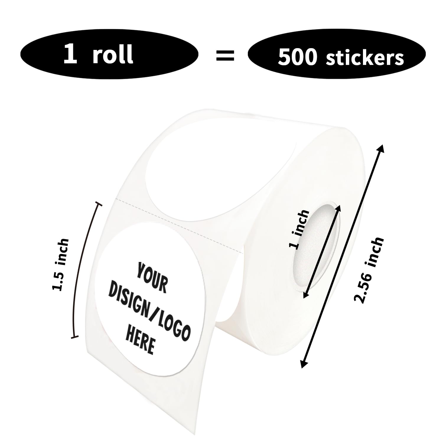 Yeachlaing 1.5 Inch White Round Thermal Sticker Labels, Self-Adhesive Circle Direct Thermal Labels, Multi-Purpose Roll Sticker Labels for DIY Logo Design with Perforation Line（ 500 Labels，1 Roll）