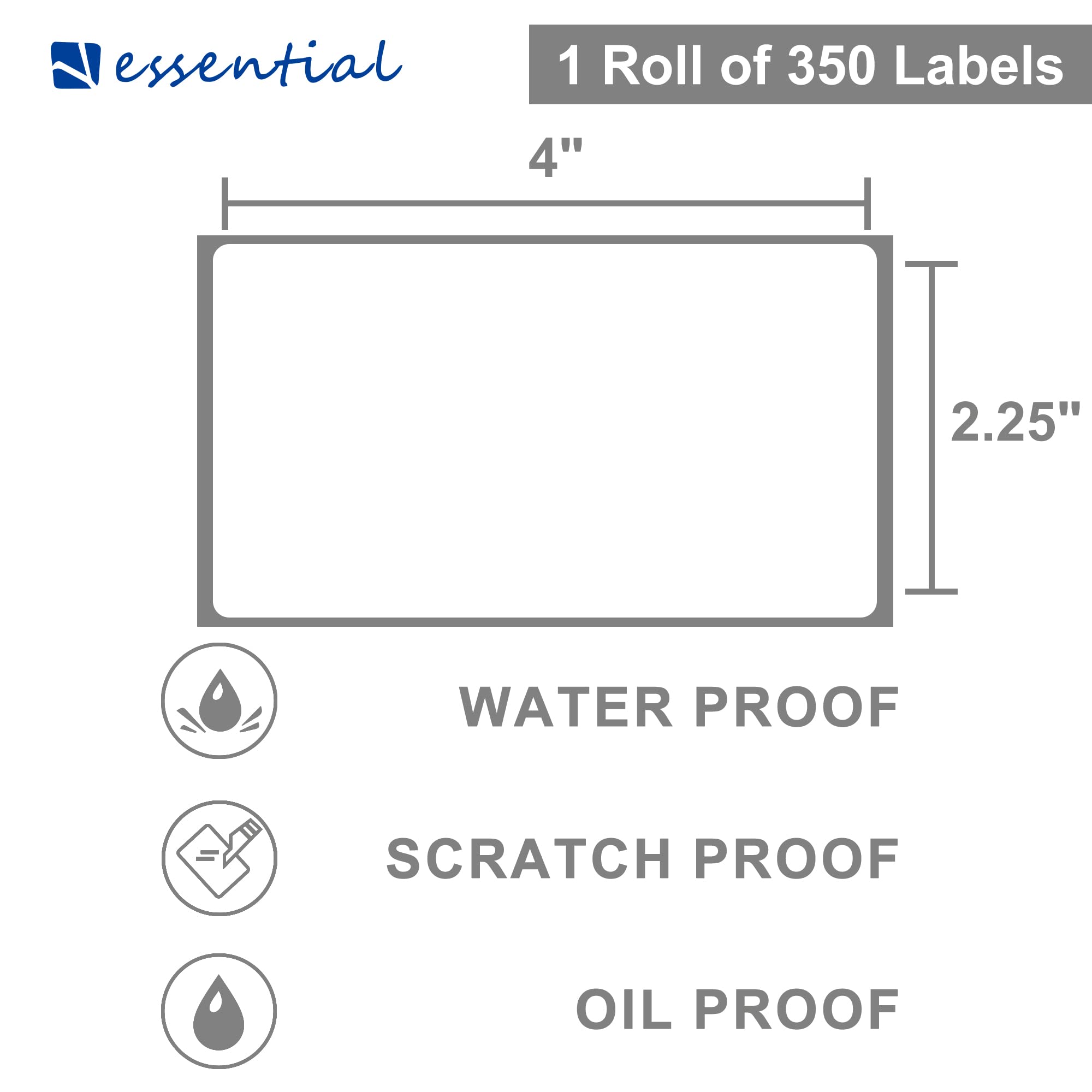ESSENTIAL 2.25"x 4" White Direct Thermal Barcode Labels, Shipping Labels, Compatible with Zebra & Rollo Label Printer, 350 Labels of Roll (1 Roll)