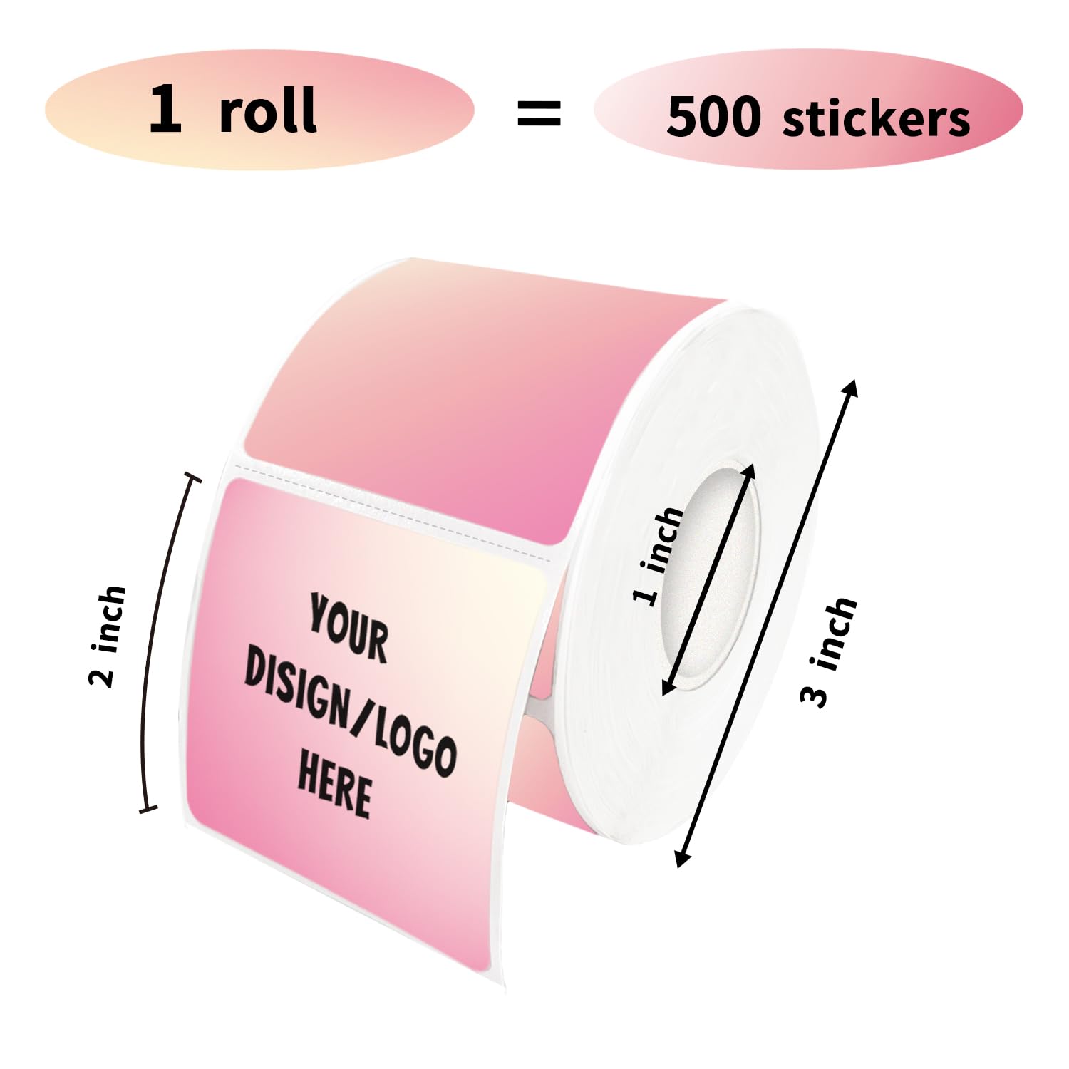 Yeachlaing 2"x2" Pink Square Thermal Label Stickers, Self-Adhesive Square Direct Thermal Labels,500 Sheets with Perforation Line in ROLL