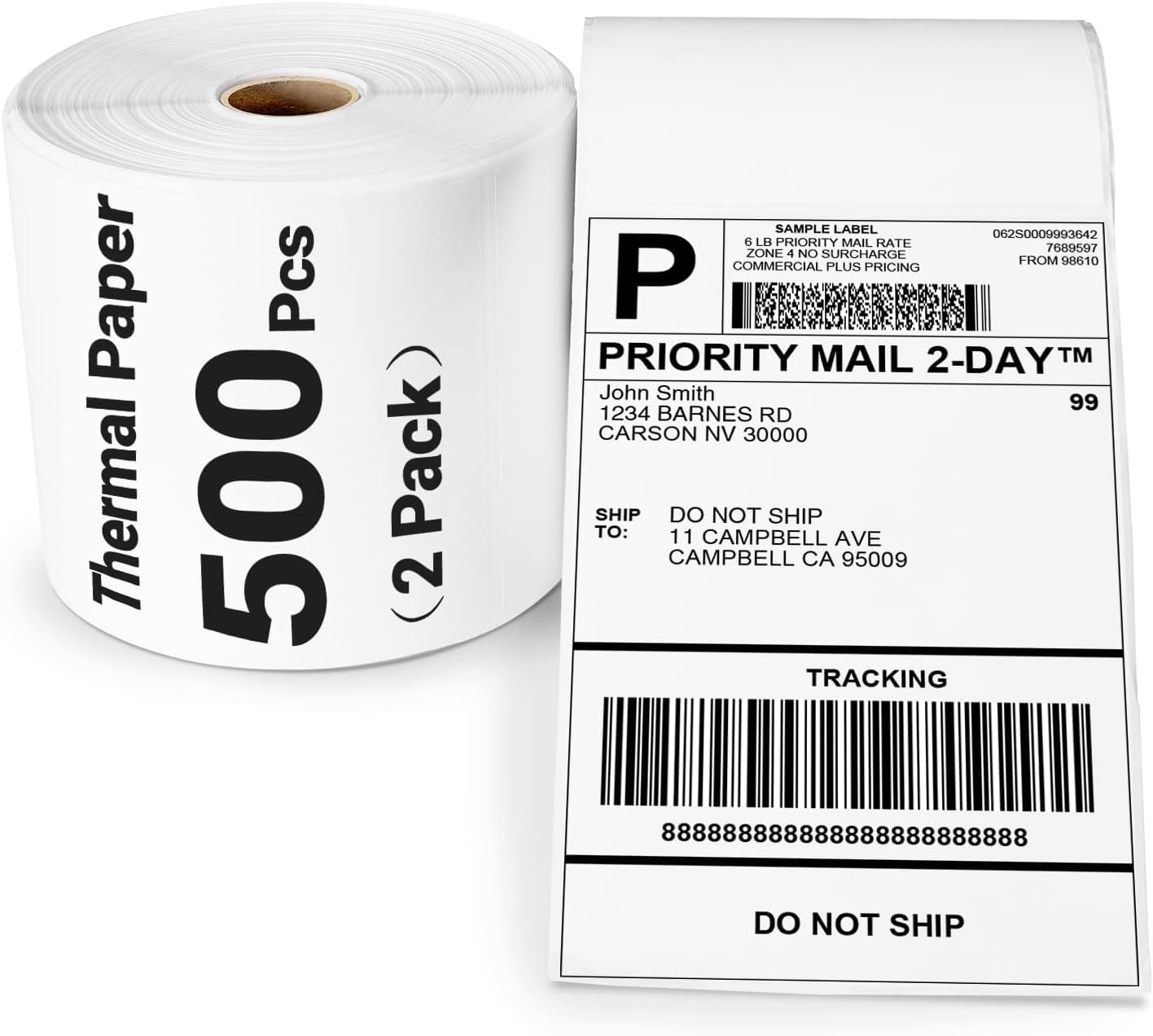 ASprink 4"x6" Thermal Shipping Labels - Thermal Address Labels for Shipping Label Printer - Label Paper Compatible with MUNBYN, Rollo, Zebra and Other Label Printer, 2 Pack(500 Roll/Pack)