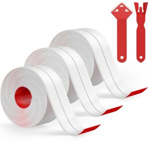 kiskyfit 3 roll white caulk tape sealant strip, self-adhesive sealing tape with caulking tool for kitchen countertop,tub surround,toilet base,bathtub sink edge protector(1.5' x 10.5ft)