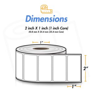 2" x 1" Direct Thermal Label - Compatible with Rollo Label Printer & Zebra Desktop Printers – 1” Core, Postage UPC Barcode Address Shipping Labels, Adhesive & Perforated - 25 Rolls, 1300/Roll