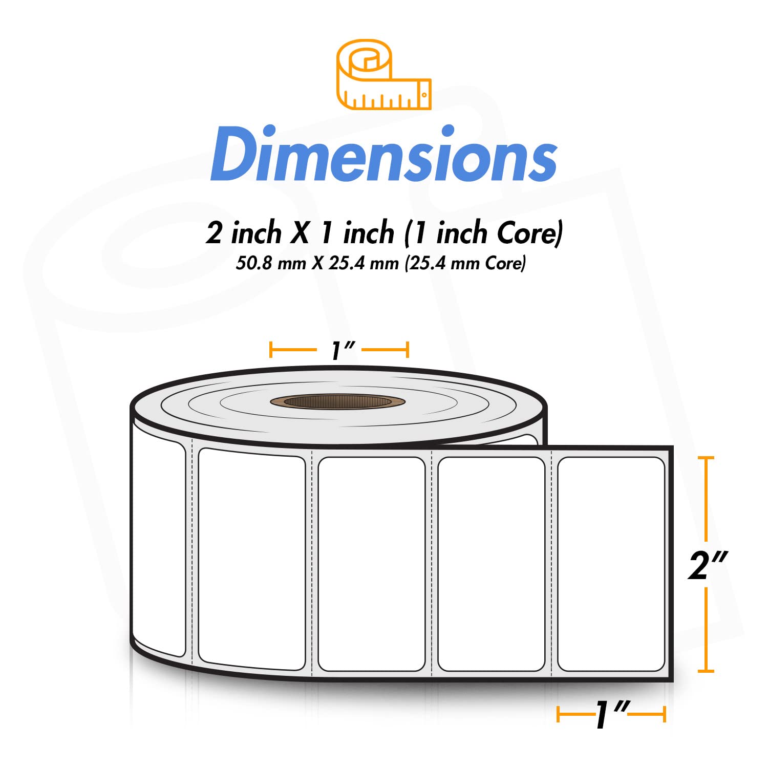 2" x 1" Direct Thermal Label - Compatible with Rollo Label Printer & Zebra Desktop Printers – 1” Core, Postage UPC Barcode Address Shipping Labels, Adhesive & Perforated - 25 Rolls, 1300/Roll