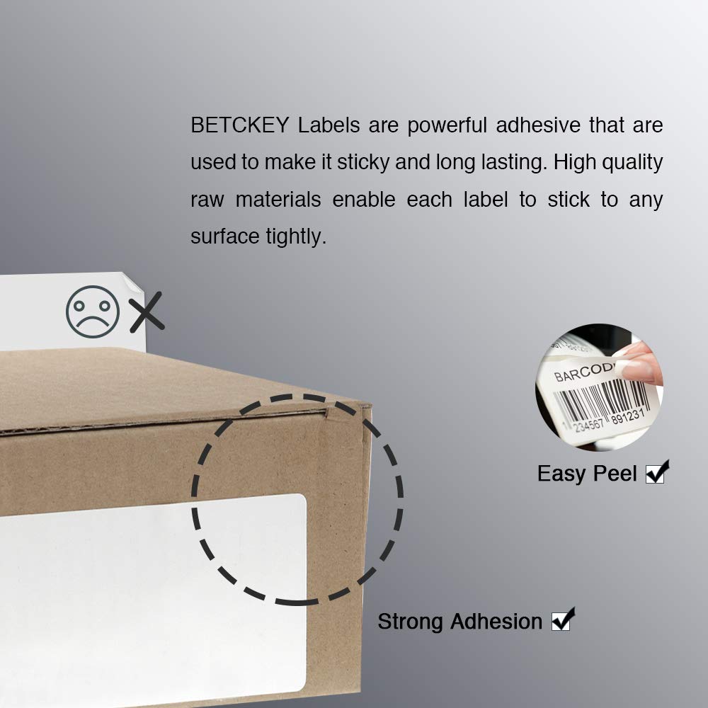 BETCKEY - 4" x 6" (102 mm x 152 mm) Shipping Labels Compatible with Zebra & Rollo Label Printer(not for dymo 4XL), Premium Adhesive & Perforated [12 Rolls, 3000 Labels]