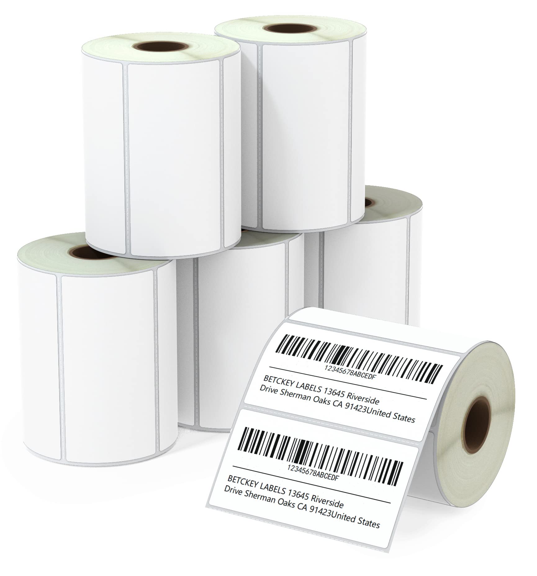 BETCKEY - 4" x 2" (102 mm x 51 mm) Barcode Shipping & Multipurpose Labels Compatible with Zebra & Rollo Label Printer,Premium Adhesive & Perforated [6 Rolls, 4500 Labels]