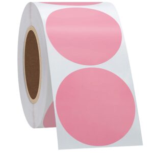 Hybsk 2 inch Circle Color Direct Thermal Stickers Shipping Labels for Barcodes,Name Tag,DIY Logo Design,QR Code,Inventory– Compatible with Zebra,Rollo,Munbyn,and More-750 pcs (2 inch,Pink)