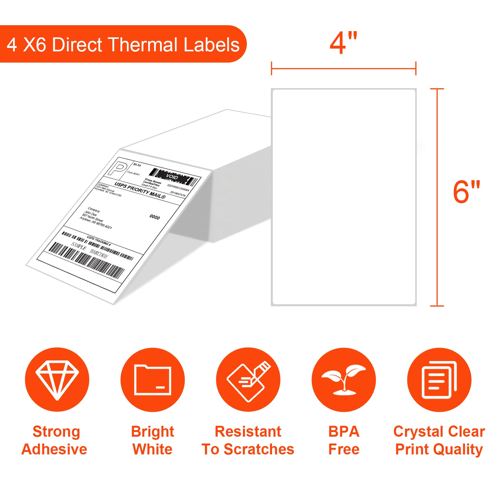 InpourPack 4" x 6" Fanfold Labels Direct Thermal Labels, Shipping Package Labels with Perforated line for Thermal Printers (1000 Labels/Stack, 1 Stack)