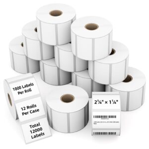 labelchoice 12000 labels 2.25x1.25 inch direct thermal labels compatible with zebra, rollo, munbyn thermal labels printers, 12 rolls 2-1/4x1-1/4 thermal barcode return address labels