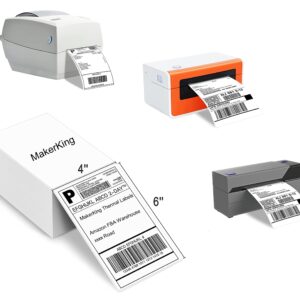 Thermal Labels 4x6, MakerKing Direct Thermal Printer Shipping Label (1000 4x6 Fan-Fold Labels), White Mailing Fanfold Postage Labels Compatible with Rollo, MUNBYN, iDPRT, Zebra Thermal Label Printer