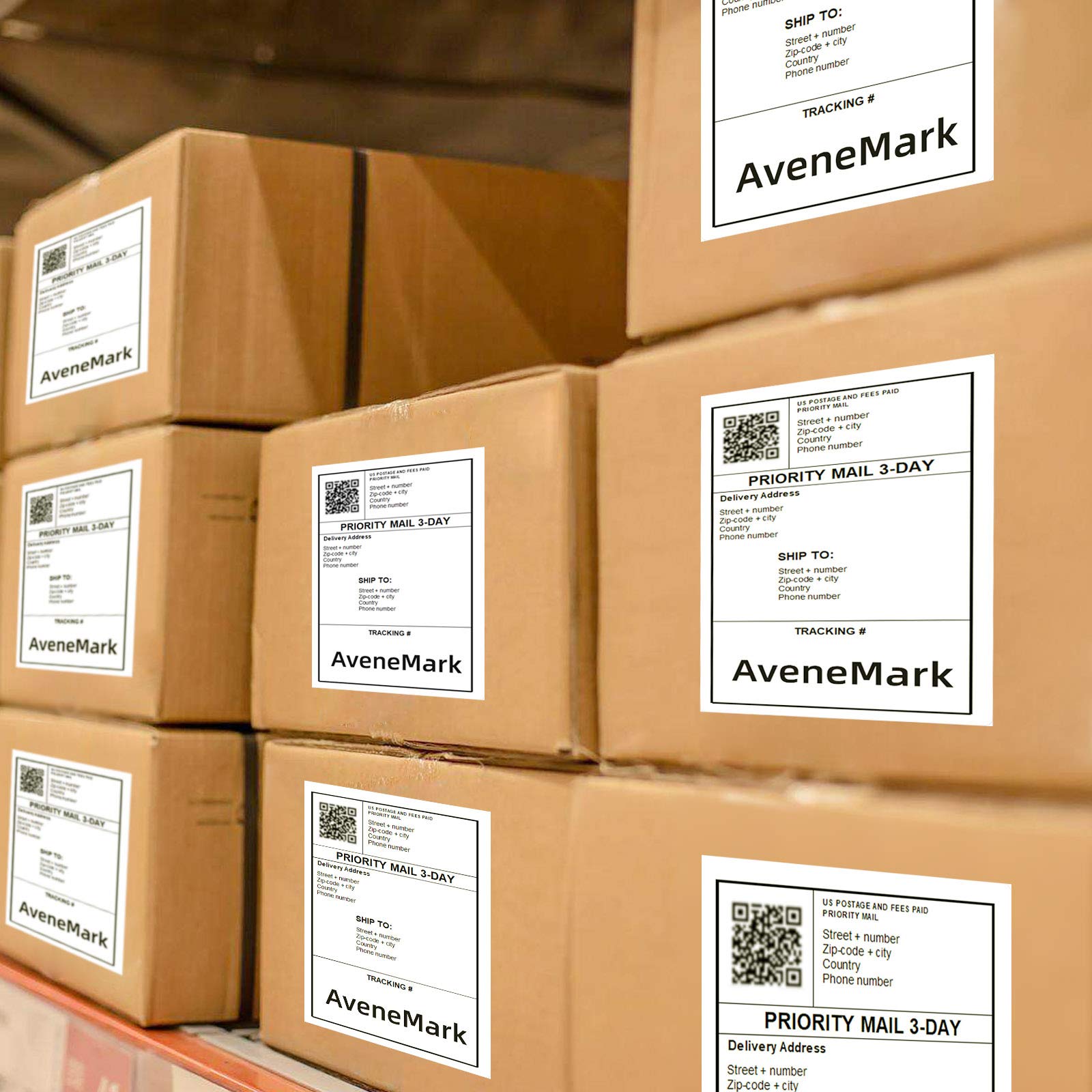 AveneMark 4 Stacks 2000 Labels 4" x 6" Fanfold Direct Thermal Labels, Postage Shipping Labels Paper with Perforated, Strong Adhesive Label for Zebra, Rollo, MUNBYN Thermal Printer,500 Labels per Stack
