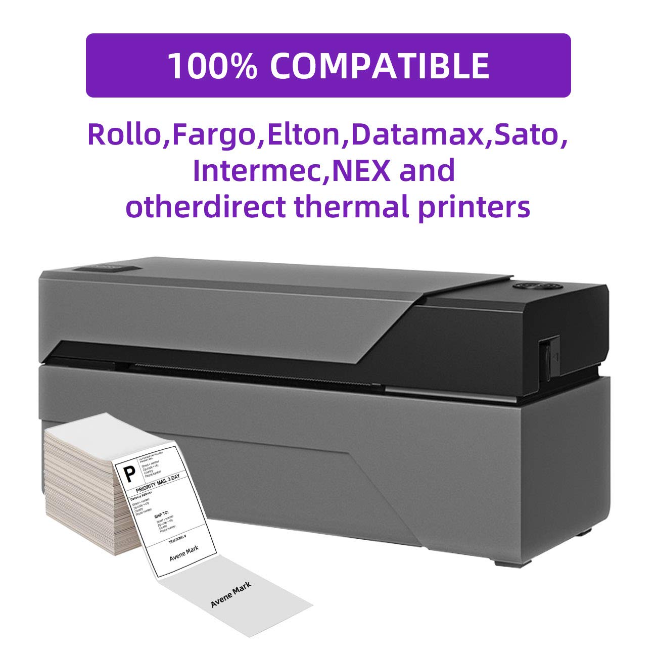 AveneMark 4 Stacks 2000 Labels 4" x 6" Fanfold Direct Thermal Labels, Postage Shipping Labels Paper with Perforated, Strong Adhesive Label for Zebra, Rollo, MUNBYN Thermal Printer,500 Labels per Stack