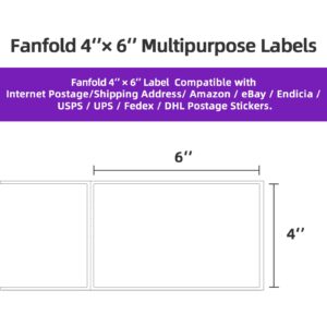 AveneMark 4 Stacks 2000 Labels 4" x 6" Fanfold Direct Thermal Labels, Postage Shipping Labels Paper with Perforated, Strong Adhesive Label for Zebra, Rollo, MUNBYN Thermal Printer,500 Labels per Stack