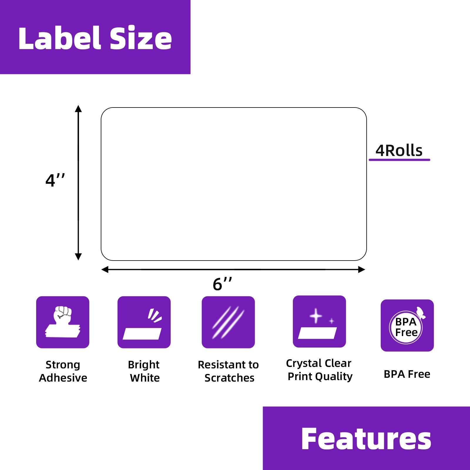 AveneMark 4 Stacks 2000 Labels 4" x 6" Fanfold Direct Thermal Labels, Postage Shipping Labels Paper with Perforated, Strong Adhesive Label for Zebra, Rollo, MUNBYN Thermal Printer,500 Labels per Stack