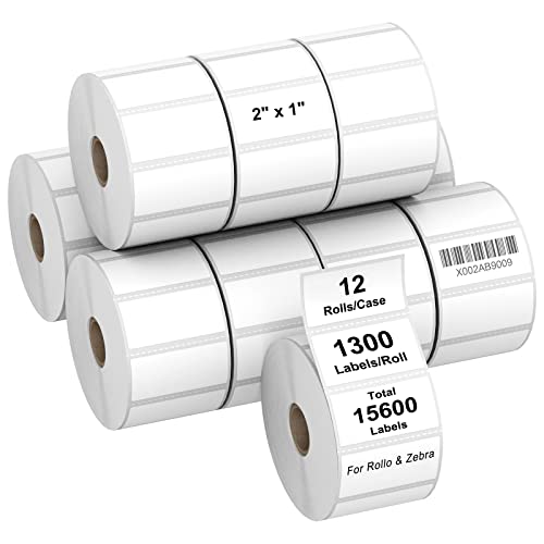 AveneMark 12 Rolls 2" x 1" Direct Thermal Labels for Barcodes Postage Address Shipping Labels Compatible with Rollo & Zebra Desktop Printers Adhesive - 1300 Labels/Roll