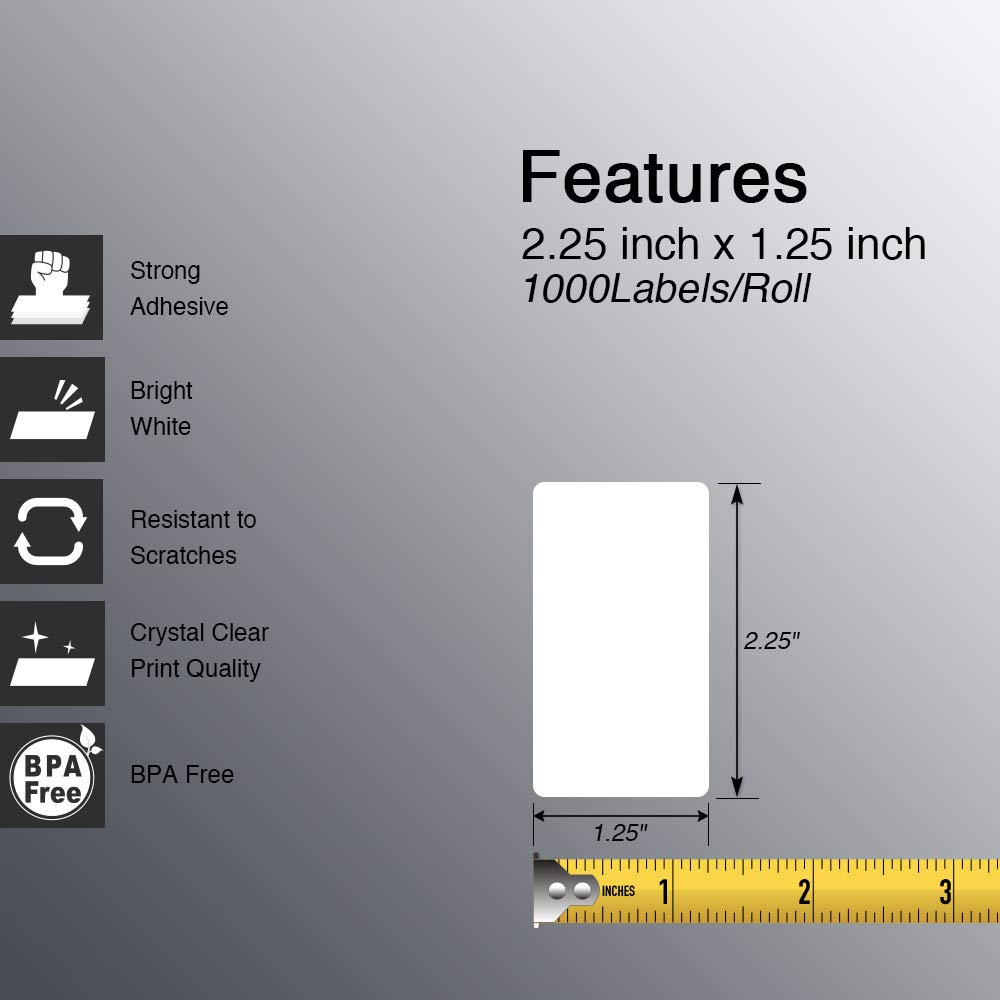 BETCKEY - 2.25" x 1.25" (57 mm x 32 mm) UPC Barcode & Multipurpose Labels Compatible with Zebra & Rollo Label Printer,Premium Adhesive & Perforated [6 Rolls, 6000 Labels]