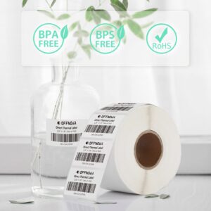 OFFNOVA 2.25" x 2.25" Thermal Direct Labels, Roll of 1500 Stickers Labels for Barcode, Address, with Perforation, Compatible with Rollo, Permanent Adhesive, White